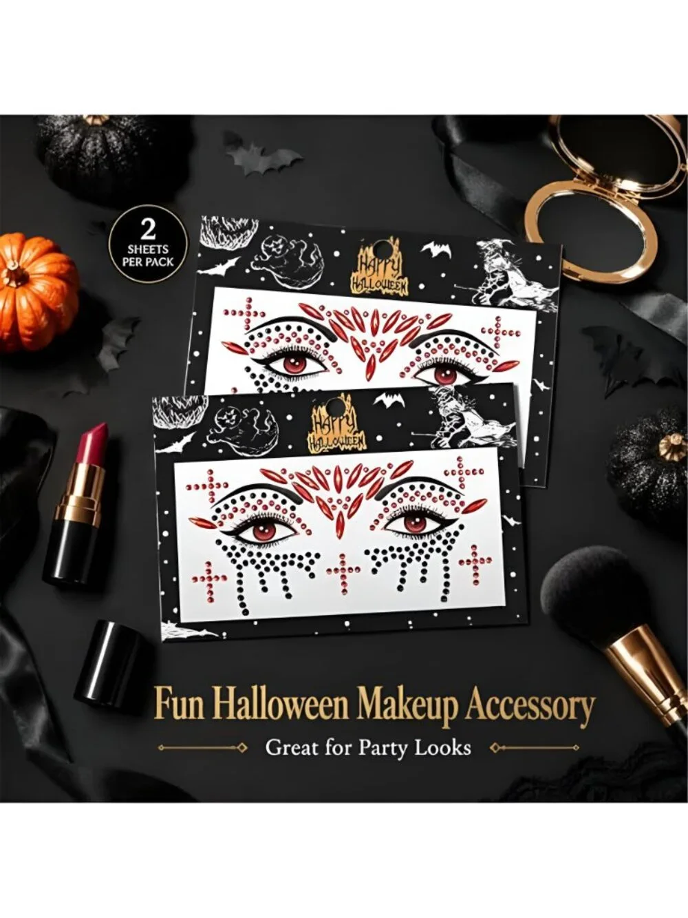 Halloween Face Gems Stickers Gothic Rhinestone Face Jewels for Women Makeup